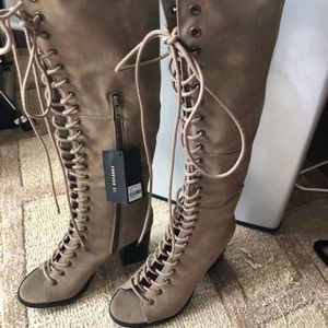 Lace Up Over the Knee Boots Vegan Leather Size 8